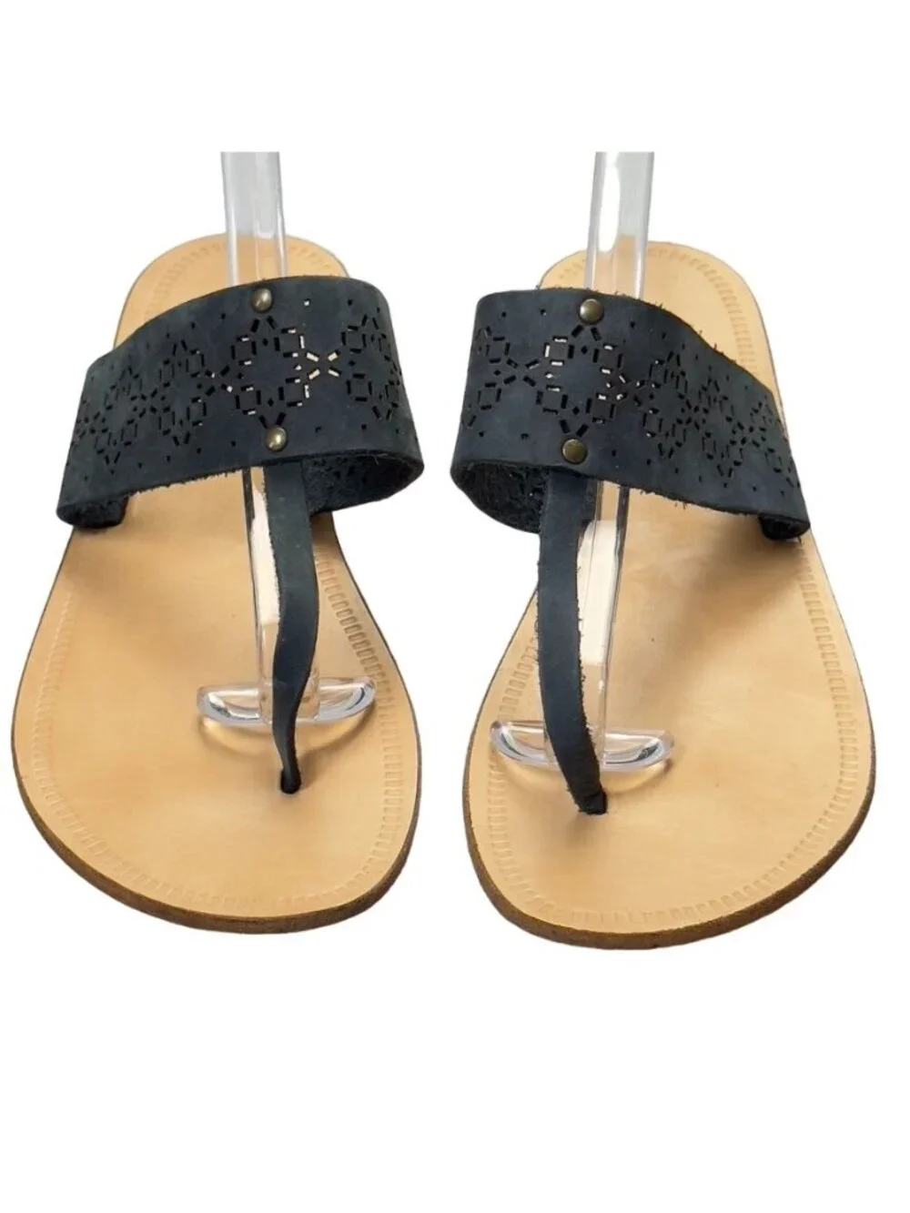 SOPHIA MILANO Women's Shoes Gray Flat Slides Perforated Leather Thongs Size 7.5M